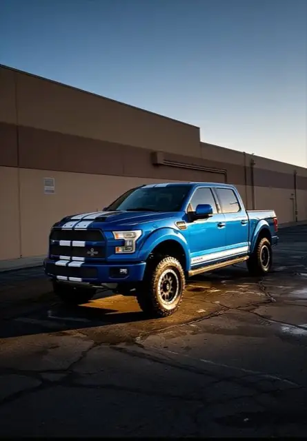 Detailed blue Ford F-150 pickup truck